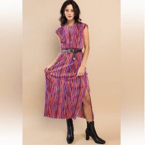 Boho NEW Multi Color Rib Pleating Detailed Dress - small